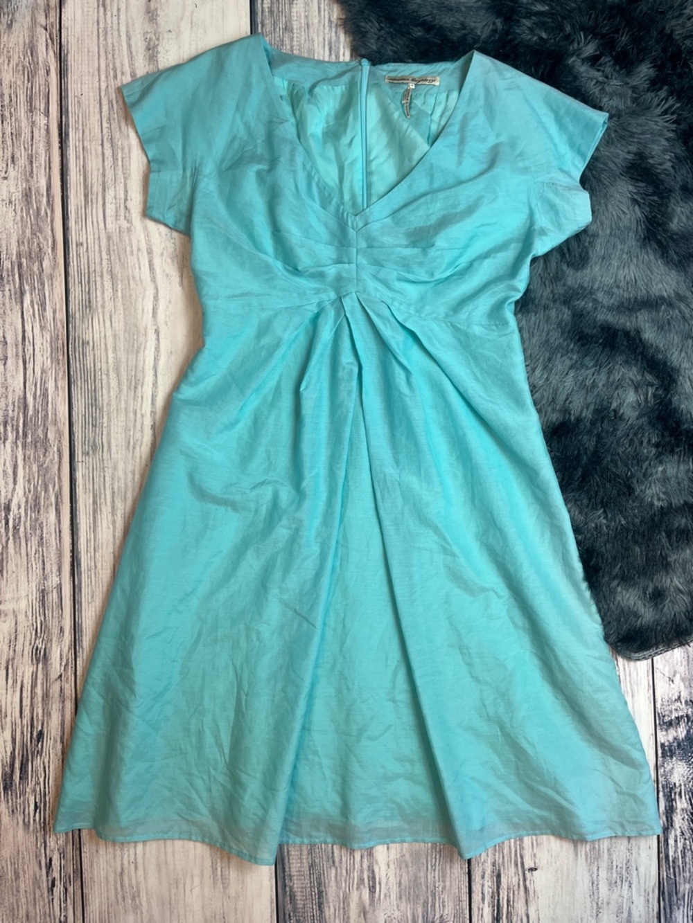 Light Blue V-Neck A-Line Women's Silk Blend Dress